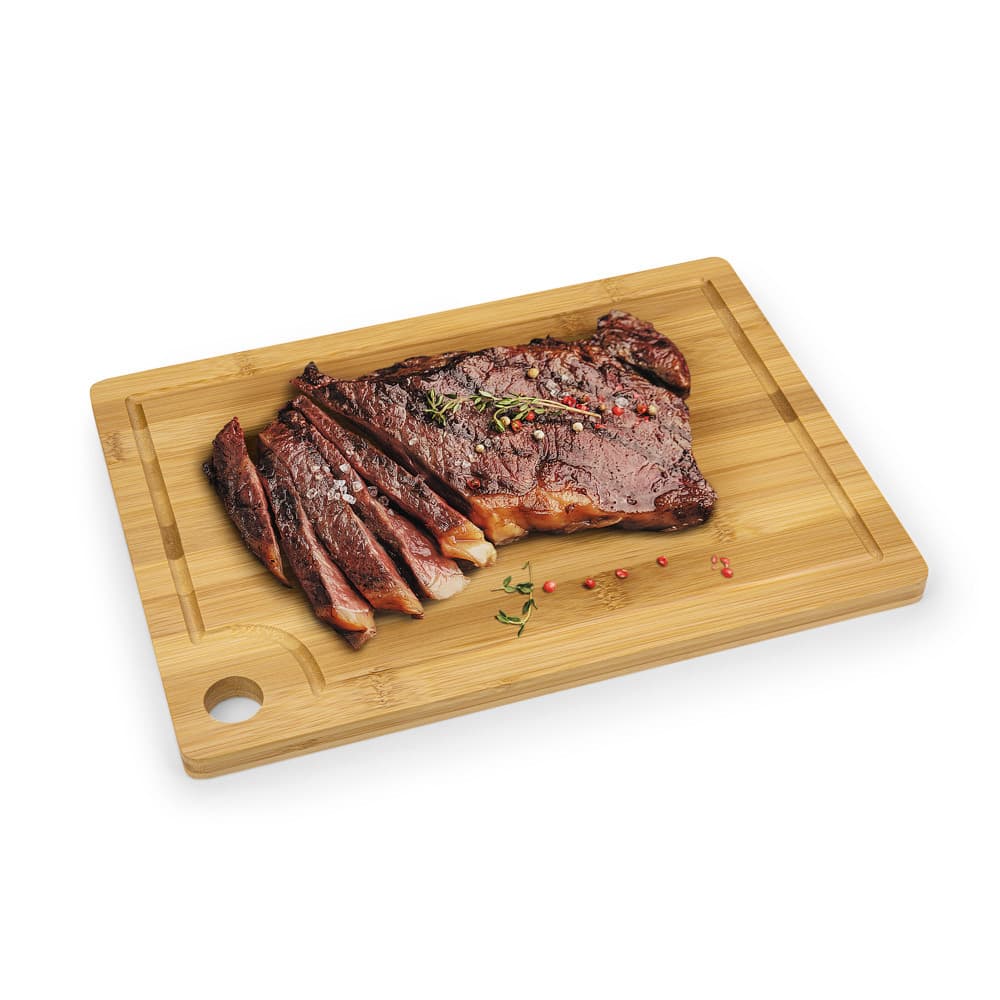 Tábua De Corte Bambu Para Churrasco Multiuso Frutas Legumes Verduras Carnes Com Canaleta 28cmx20cm