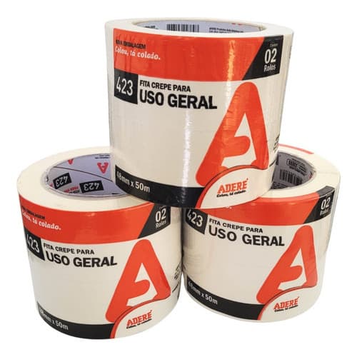 Kit 6 Unidades Fita Adesiva Fita Crepe Larga Uso Geral E Pintura Adere 423 48mm X 50 Metros