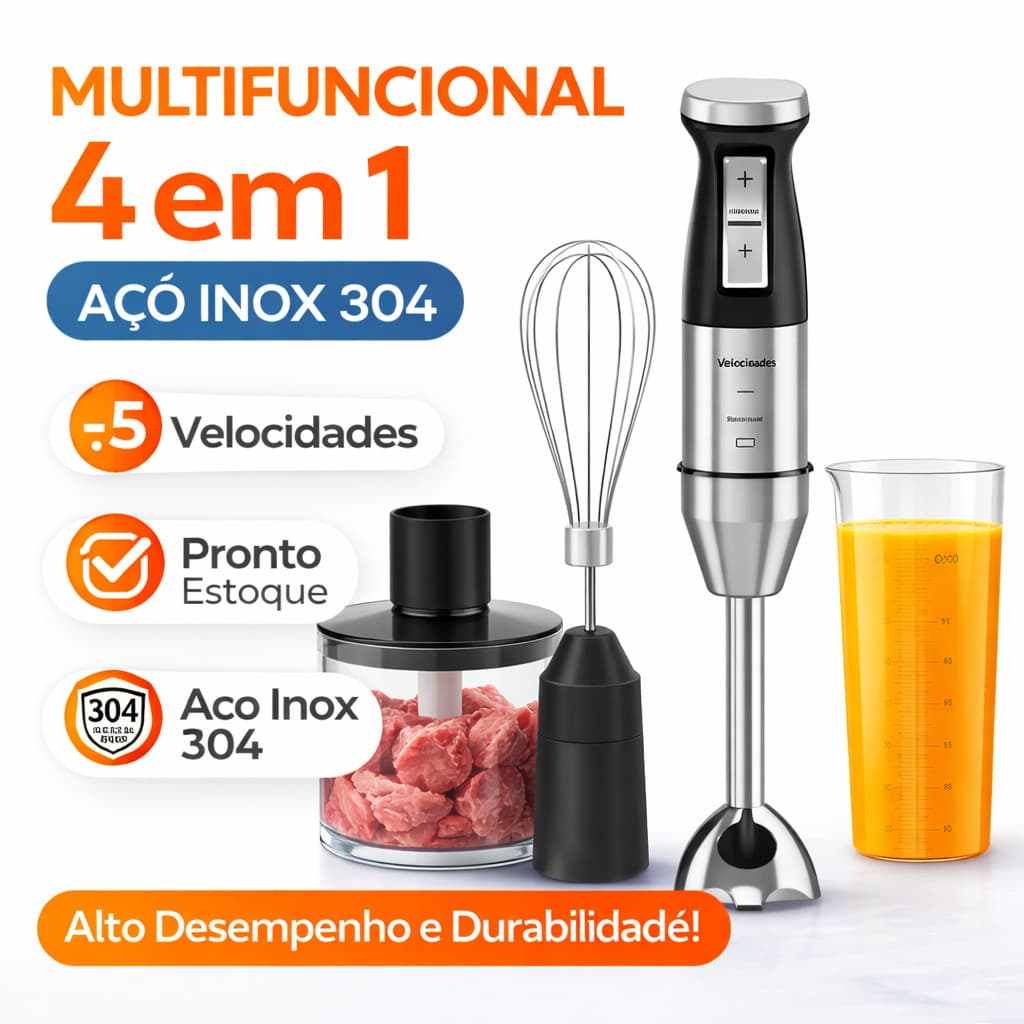 Kit Mixer e Processador 4 em 1 300W | Tritura, Bate e Mistura Diversos Alimentos