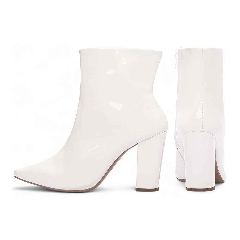 Bota Cano Curto Salto Alto Grsso Bico Fino Branca