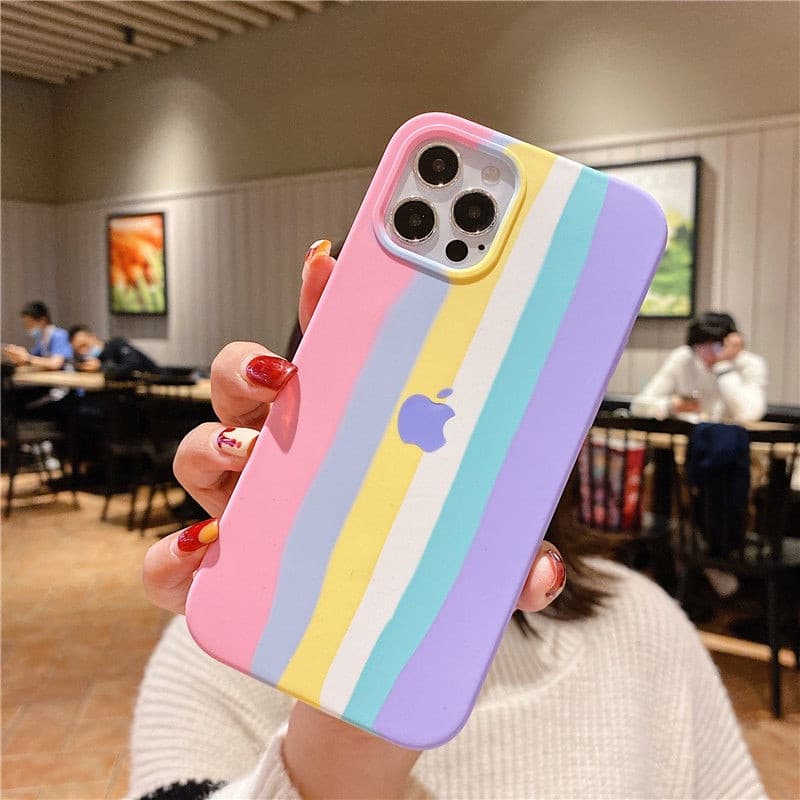 Listrada Arco-Íris Macaron Fofa Capa Capinha Para iPhone 17 Air 16 15 14 Plus 13 12 11 Pro Max XR Textura Anti-Impacto