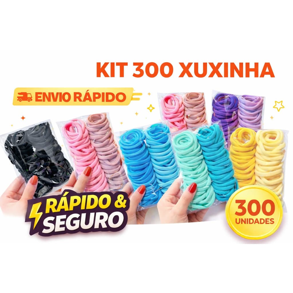 Kit 300 Xuxinhas Elásticas Coloridas para Cabelo Não Danifica Mix de Cores Envio Imediato