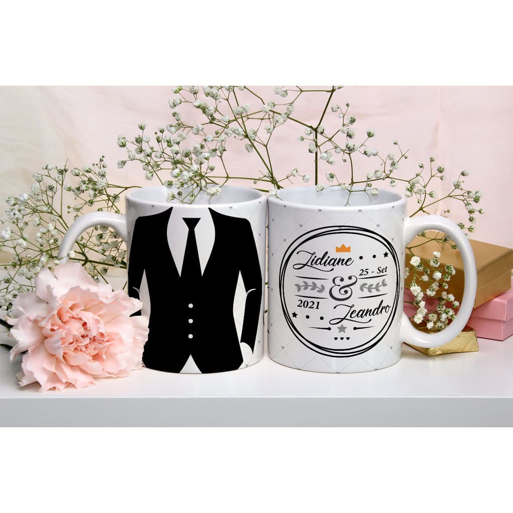 Caneca Xícara Personalizada Padrinho e Madrinha casamento S.A 325ml