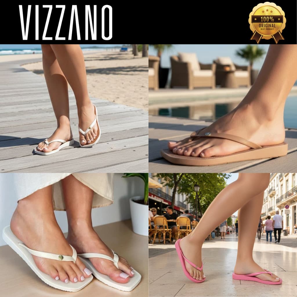 Chinelo Feminino Vizzano Casual Calce Fácil Confortável Bico Quadrado Detalhe Leve Macio Original