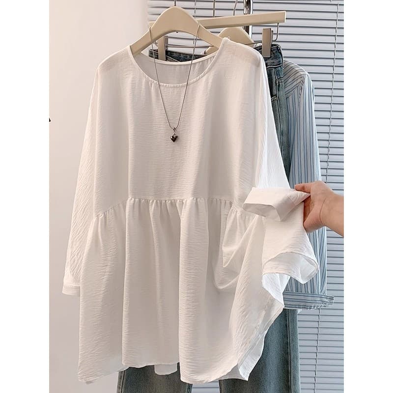 Início do outono 2026 novo estilo de aparência gigante branco camisa de manga comprida Plus Size roupas femininas gordur