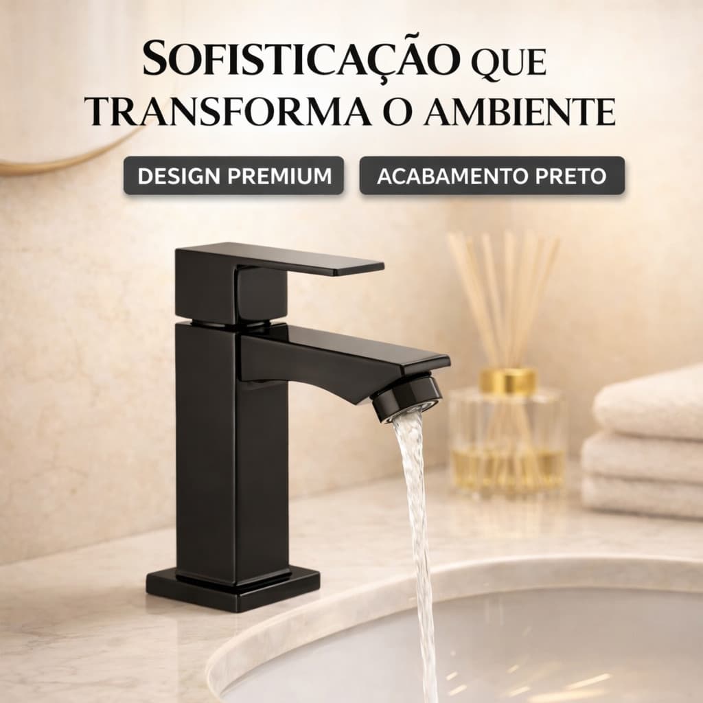 Torneira de Banheiro Preta Inox 1/2 Metal Premium