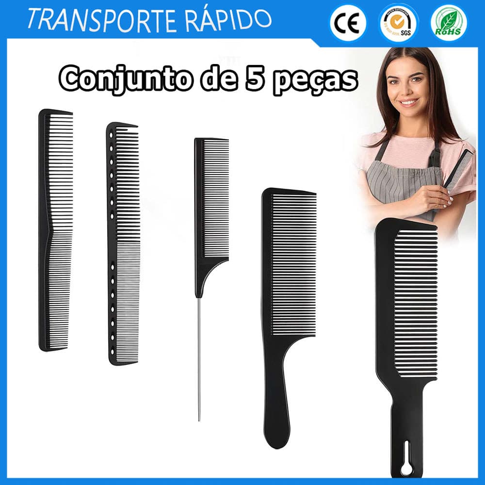 5x Pente para cabeleireiro pente cônico pente de fibra resistente ao calor pente de dentes finos pente de dentes largos