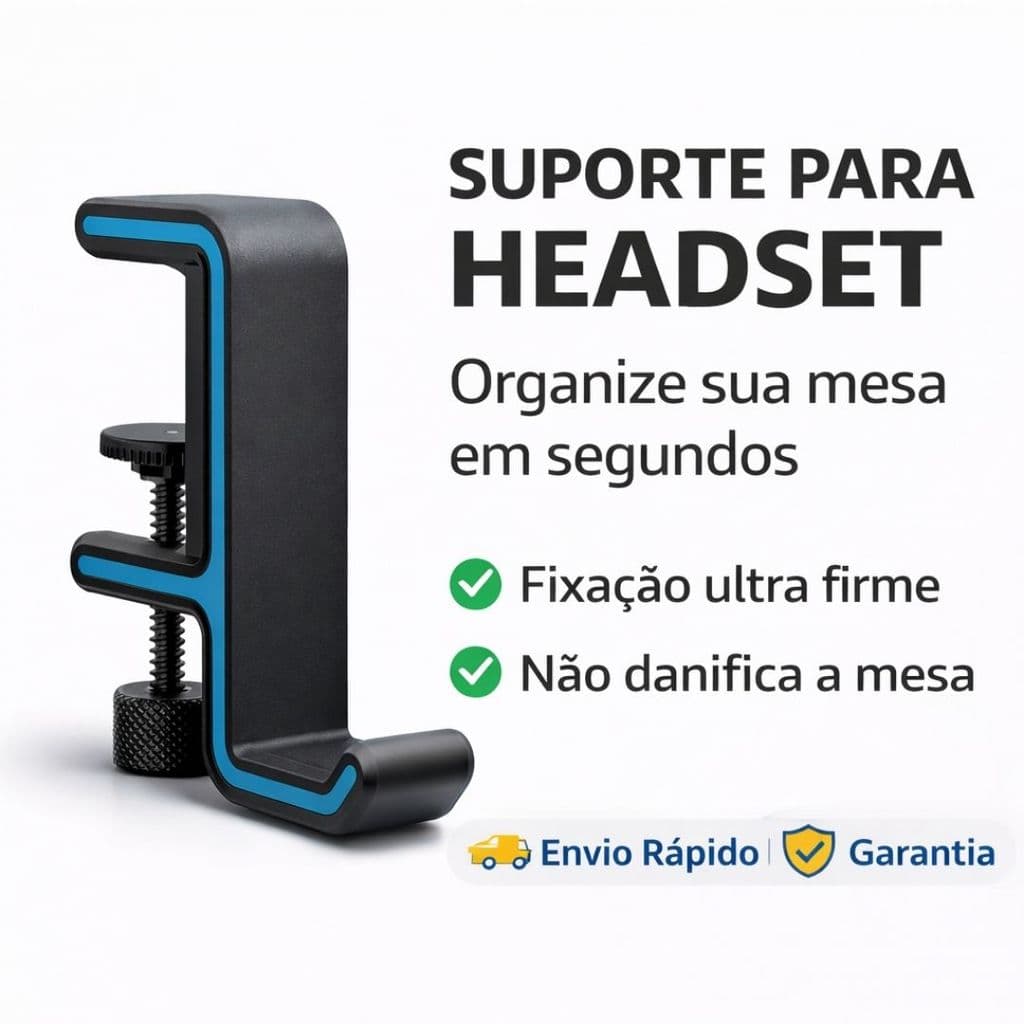 Suporte de Headset com Fixação Ajustável Organizador de Mesa Resistente Premium