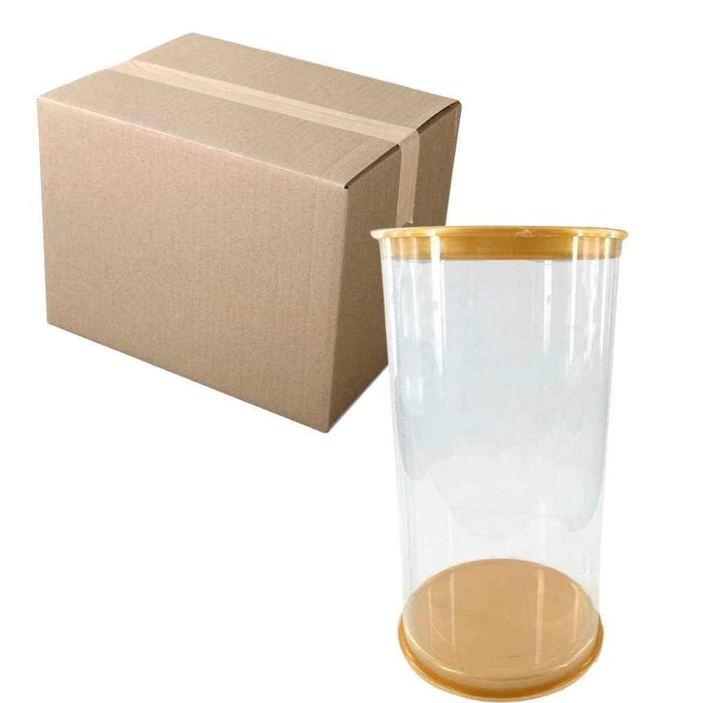 CX 12 Tubo Lata PET Transparente 8 X 16 CM Ouro Perolado