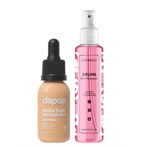 Kit Base Fluída Make Bem Basiquinha Dapop + Bruma Fixadora Rosa Mosqueta de Maquiagem Lady Beauty