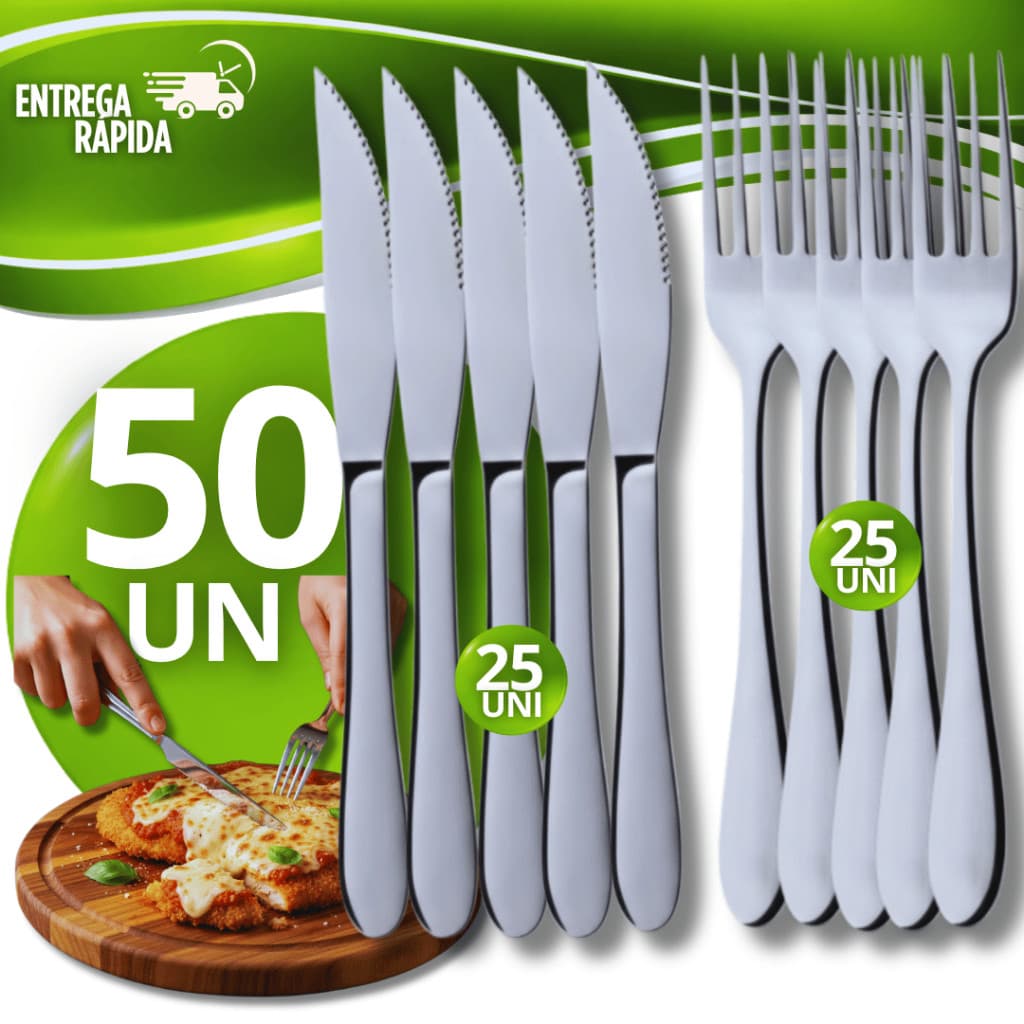 Lote 50 Talheres 25 Garfos 25 Facas Faqueiro de Mesa Restaurantes Bar Hotel  Evento EscolaUtilidades Premium
