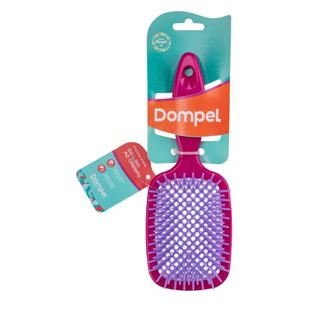 Escova de Cabelo Profissional FAVO RETA para Cachos e Definidora Cor Rosa Escuro - Dompel