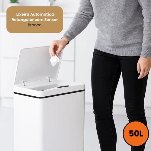 Lixeira Automática Sensor Capacidade 50 Litros Design Moderno Sem Contato Cozinha
