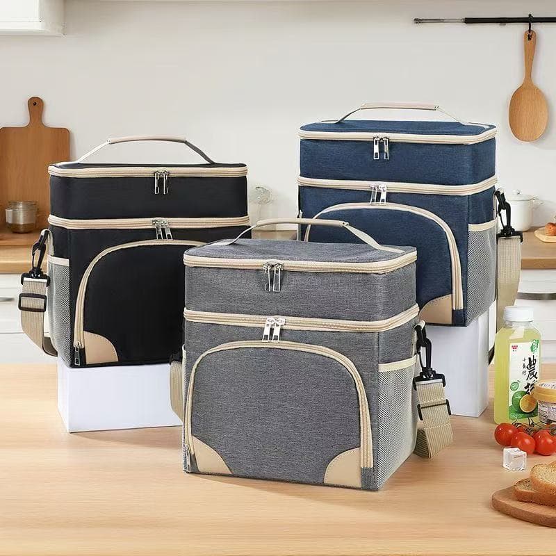 Bolsa Térmica Dupla Camada Grande Capacidade Marmita Almoço Portátil Mão/Ombro