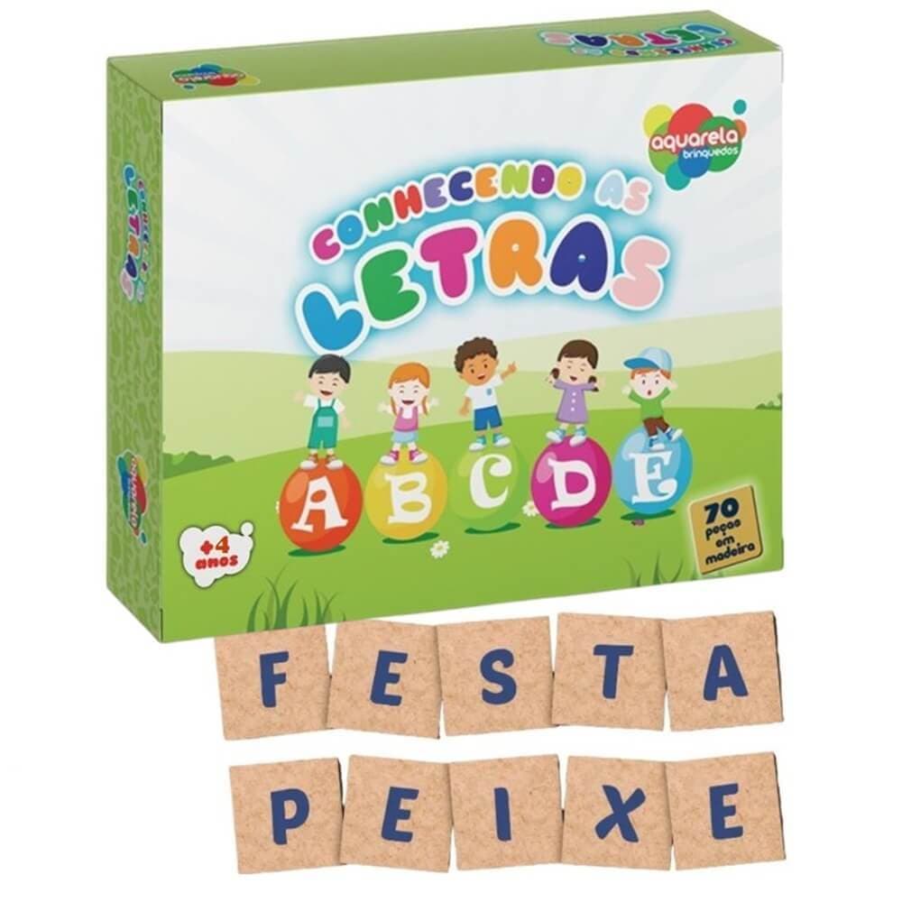 Brinquedo Pedagogico Conhecendo as Letras 70 Pecas de Madeira Ref. 107 - Aquarela Brinquedos