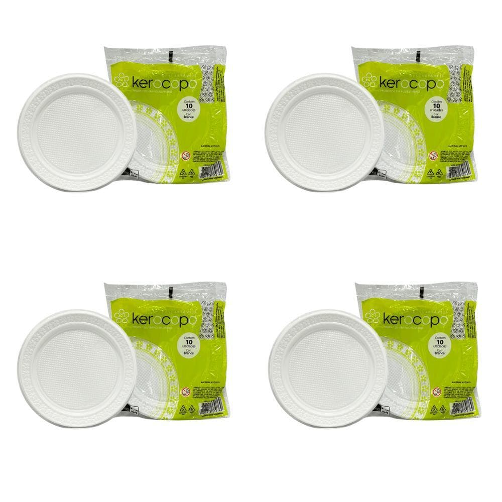 Prato Descartável Raso Kerocopo 21cm Kit 40 Unidades