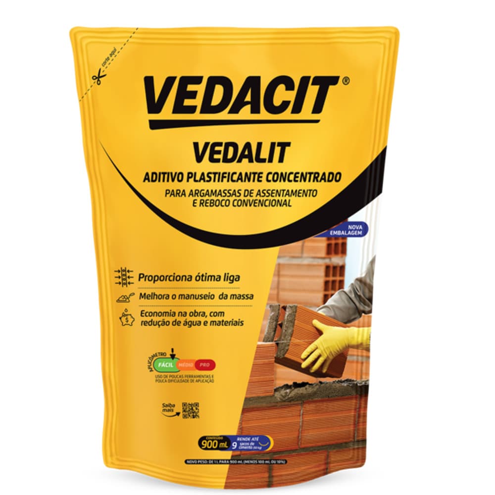 Vedacit Vedalit 900ml Aditivo Plastificante Impermeabilizante Argamassa Reboco