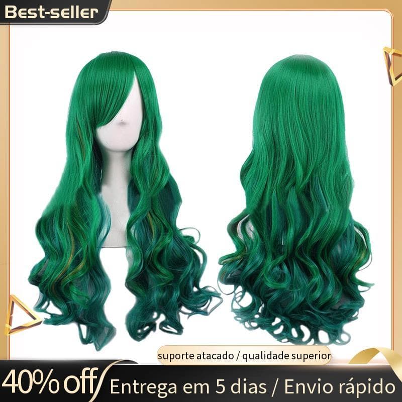 Verde Escuro Senhora Peruca Longo Encaracolado De Cabelo 68CM Para Mulher Cocktail Bar Cosplay