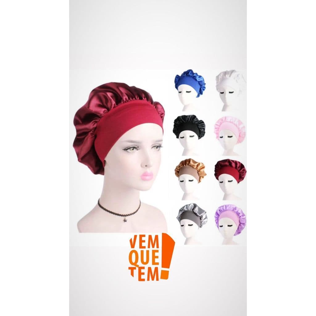 Touca de cetim com faixa - touca de cetim - touca para dormir - touca para cabelo- toca de toca