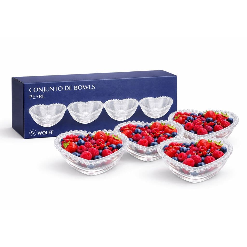 Conjunto De 4 Tijela Bowls Pearl Cristal Coração Decoração 12x10cm