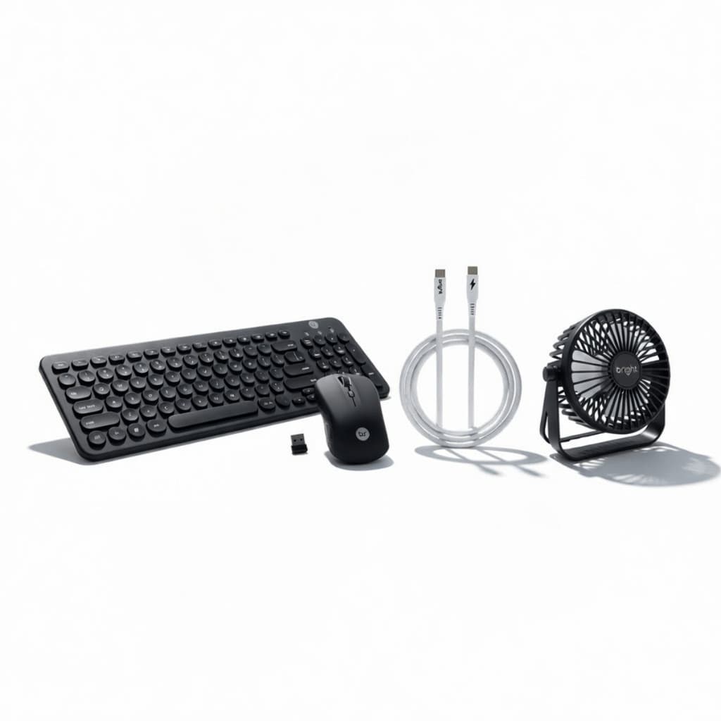 Kit Mesa Conforto Ventilador Teclado Cabo 3 Em 1 Bright