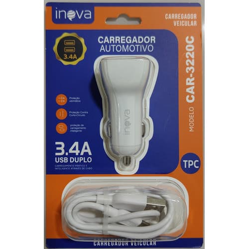 Carregador de Celular para Carro Car-3220C Branco Carregador Automotivo Car-3220c Branco/Preto