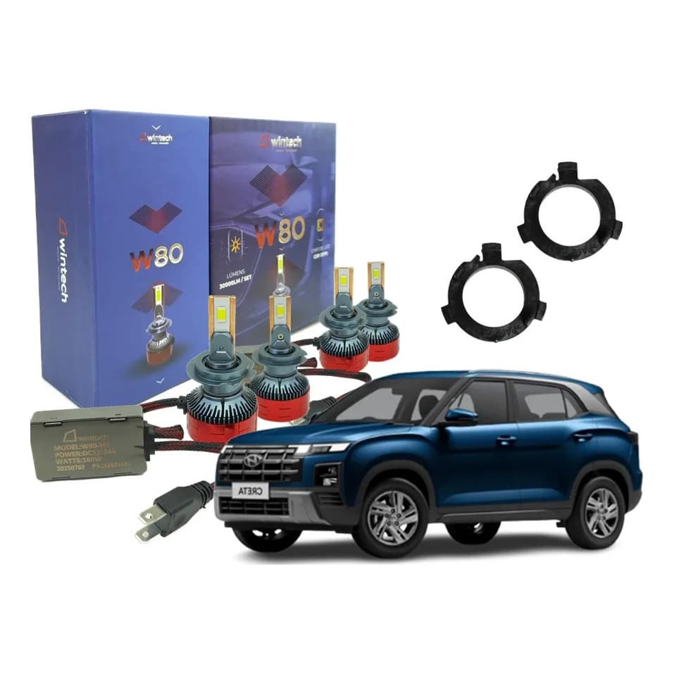 Kit Led W80 Wintech Creta 25/26 Farol Alto Baixo + Adaptador