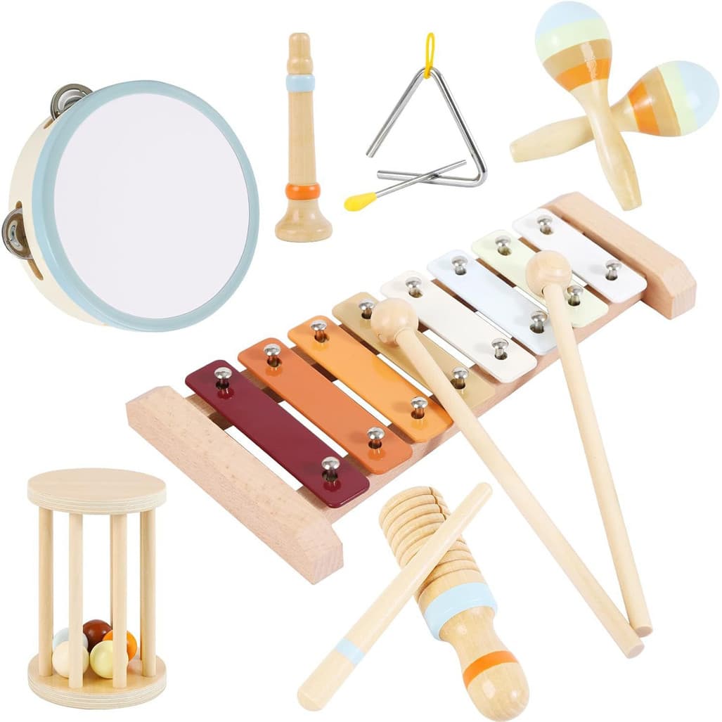 Kit 6 Instrumentos Musicais Infantil Madeira Orff Educativo Montessori Percussão Bebê Criança