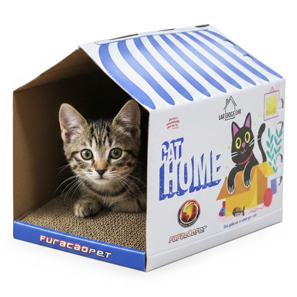 Arranhador Para Gato Antiestresse Casinha De Papelão Prático E Moderno - Furacão Pet