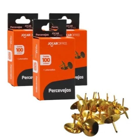 Percevejo Dourado Latonado Jocar Office Com 300 Unidades papelaria