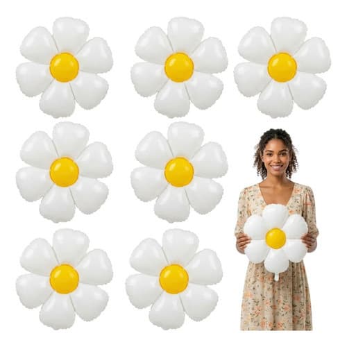 Kit Balão Margarida Flor Branca Decoração Festa Jardim Centro de Mesa 30cm Branco