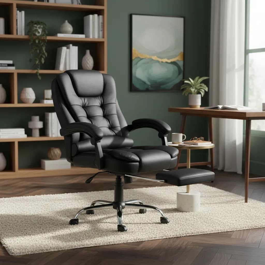 Material ergonômico de couro Artificial para cadeira de escritório, encosto ajustável e função de travamento, com apoio