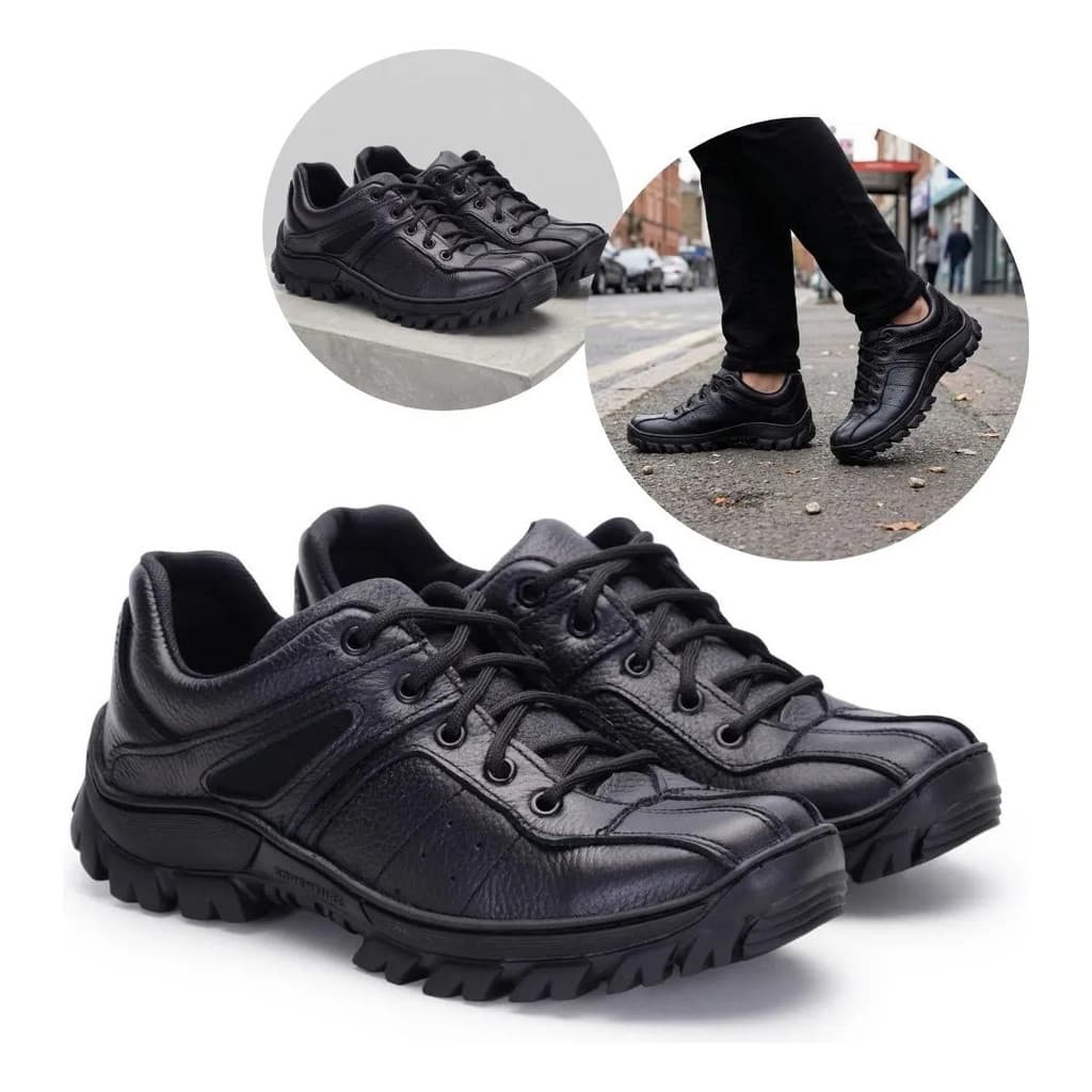 Tênis Couro Legítimo Masculino Casual Confortável Segurança