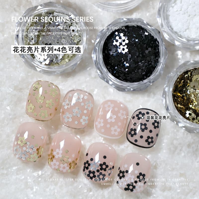 Joias de Manicure flor lantejoulas pequena pétala lantejoulas Glitter ouro prata preto branco pequenas lantejoulas joias