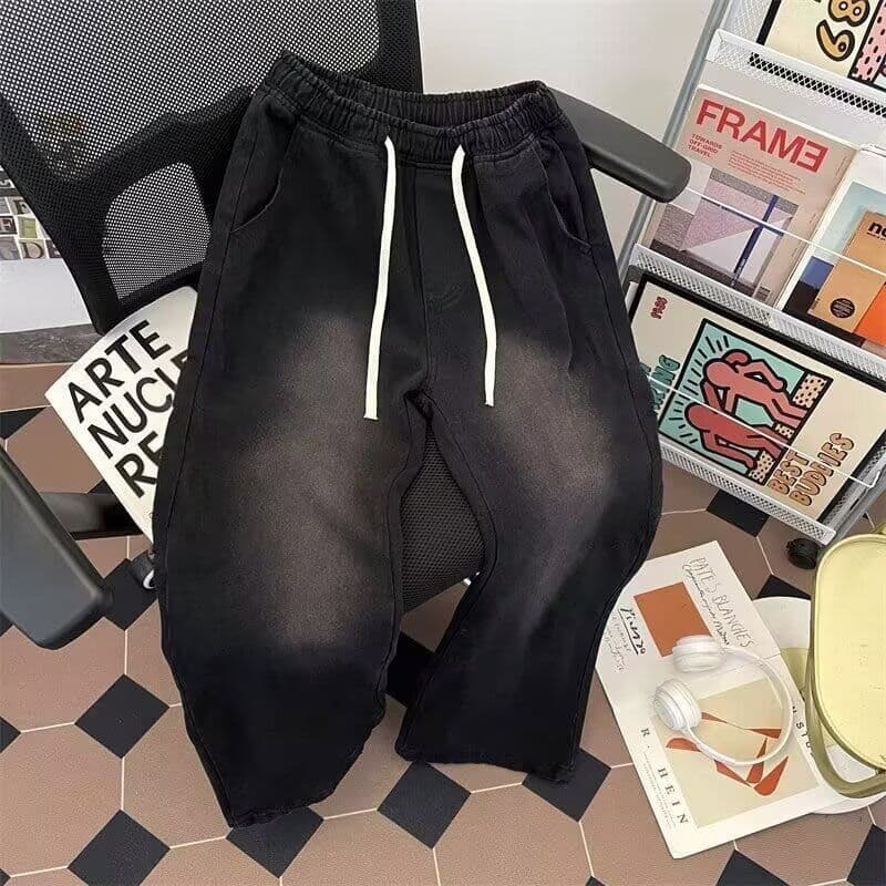 Calças de brim retas masculinas outono fino cor clara lavado street Wear solto calças de rua alta Retro magro-ajuste mai