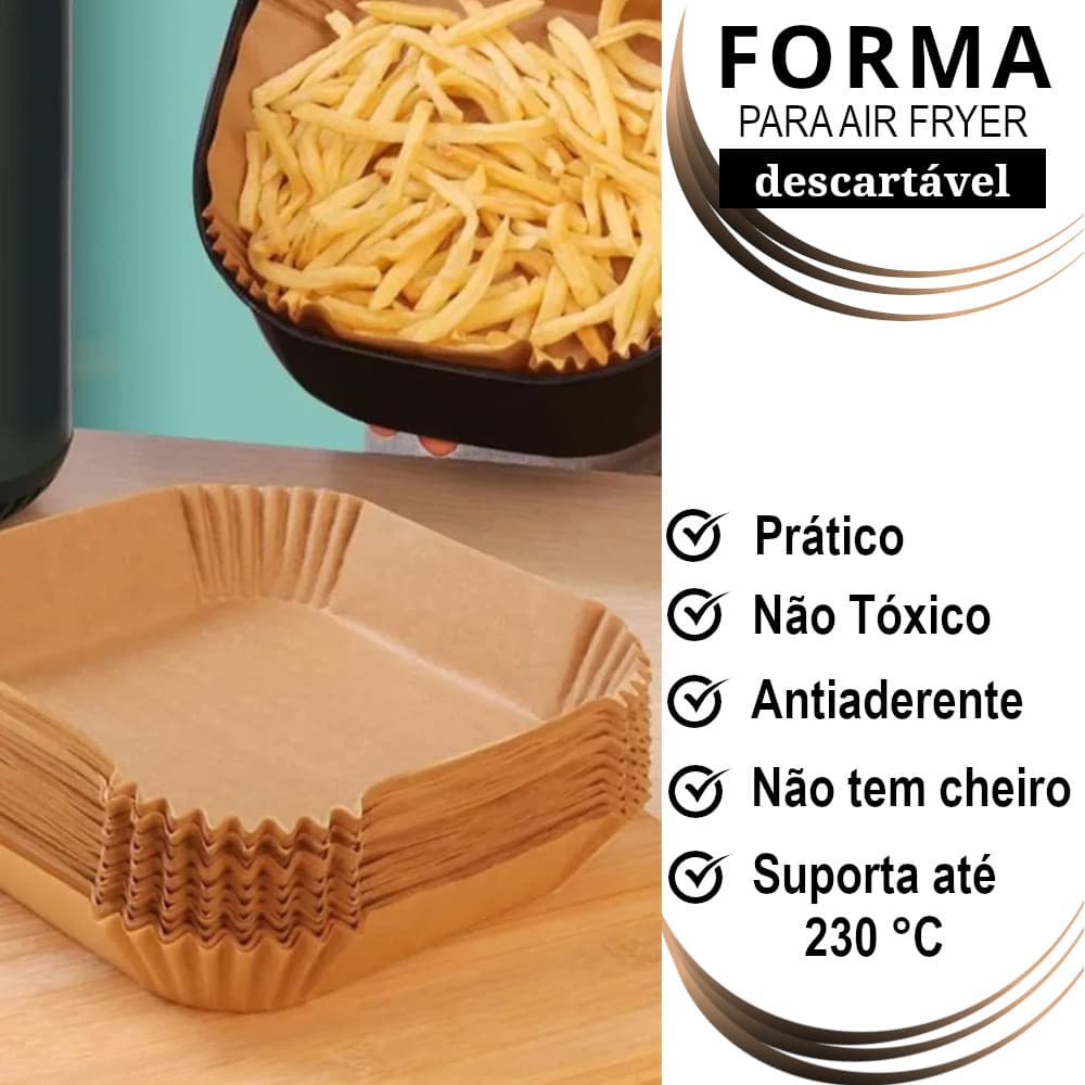 Forma para AIR FRYER Descartável. Prático, Antiaderente, Não tóxico, Não tem Cheiro e Impermeável