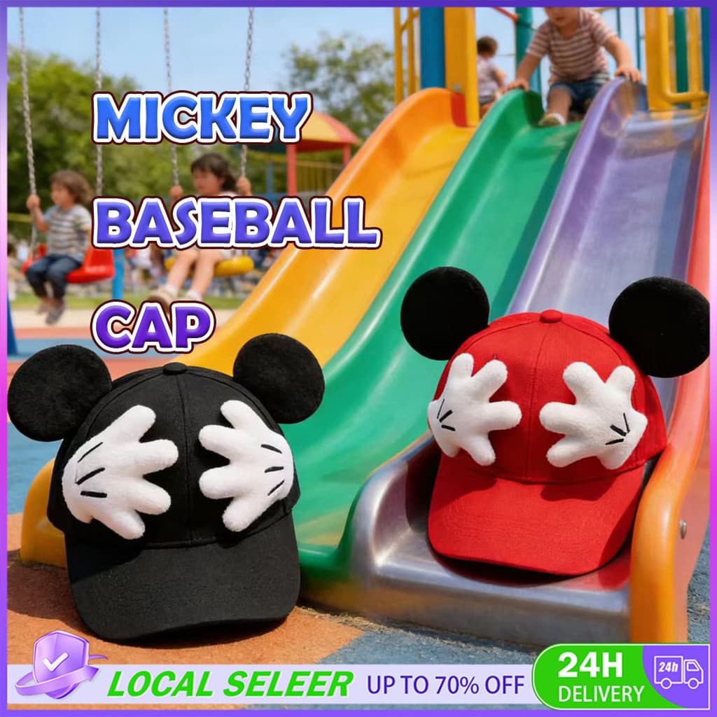 Boné Disney Mickey Duckbill Ajustável com Orelhas, Boné de Sol Fofo de Desenho Animado, Presentes de Aniversário