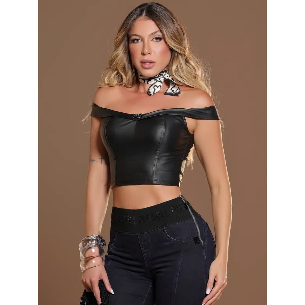 Cropped Preto Estiloso com Amarração PitBull Jeans 86584