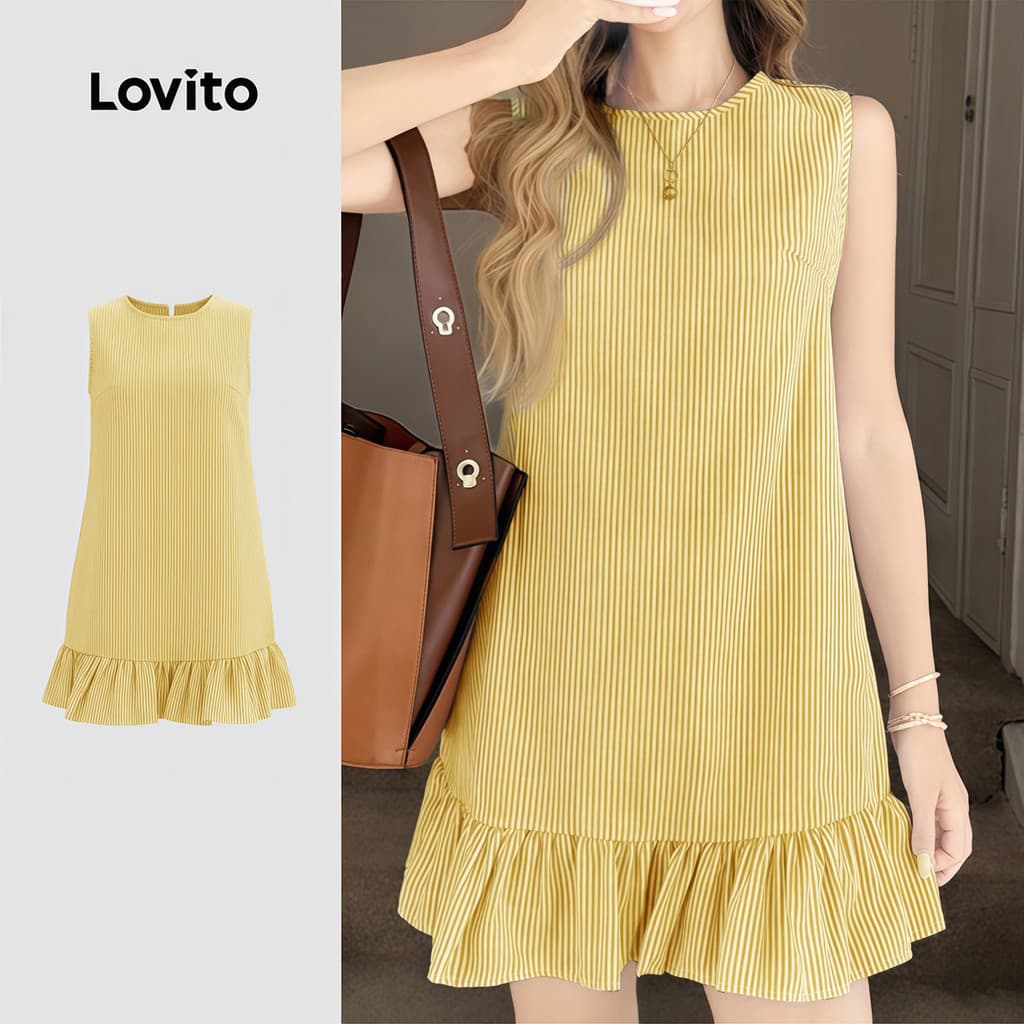 Lovito Casual Vestido com babados na bainha vestido primavera/verão para mulheres LK3ED199