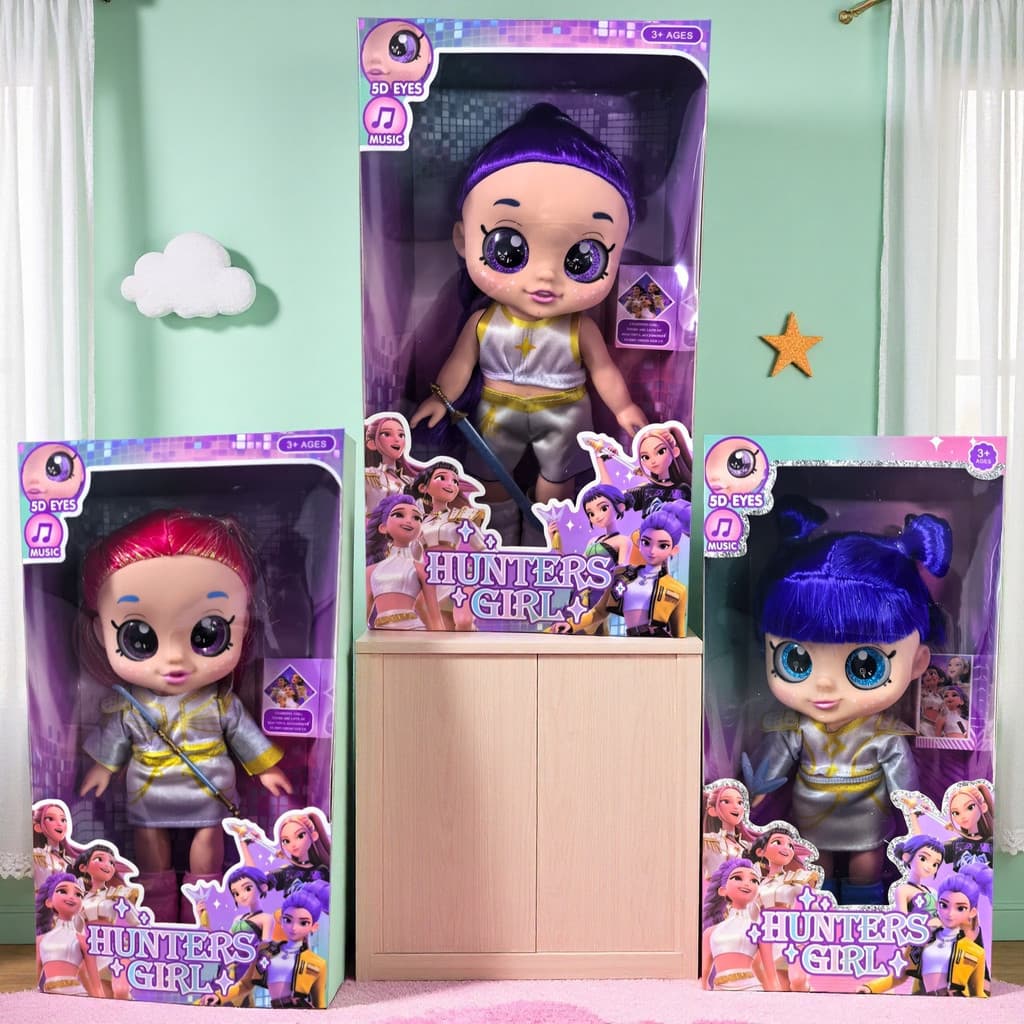 Bonecas de Vinil K-Pop Demon Hunters de 33cm Rumi Mira Zoey com Recurso Musical, Olhos 5D, Corpo Articulado, Brinquedos