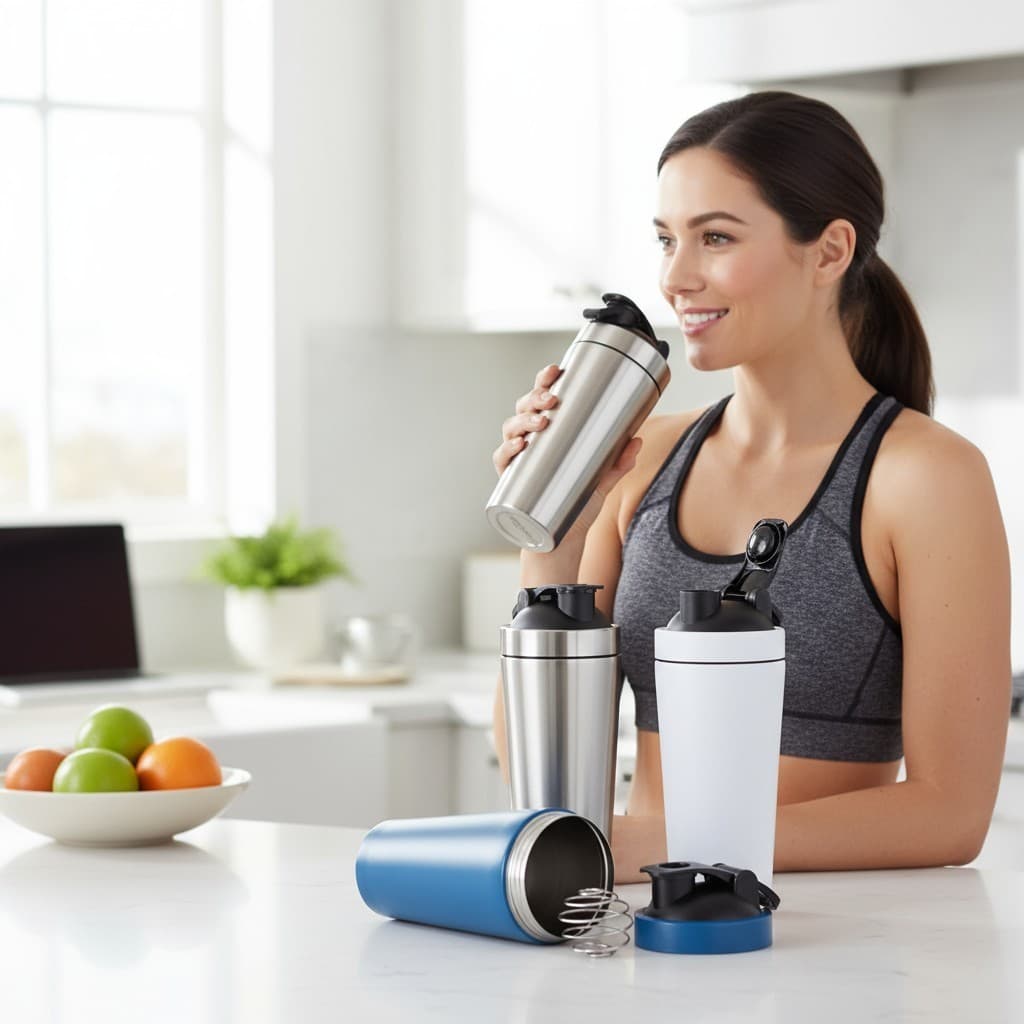 Coqueteleira Inox 600ml Com Tampa Rosqueável e Mola Shakeira Alça Acoplada Vedação Antivazamento