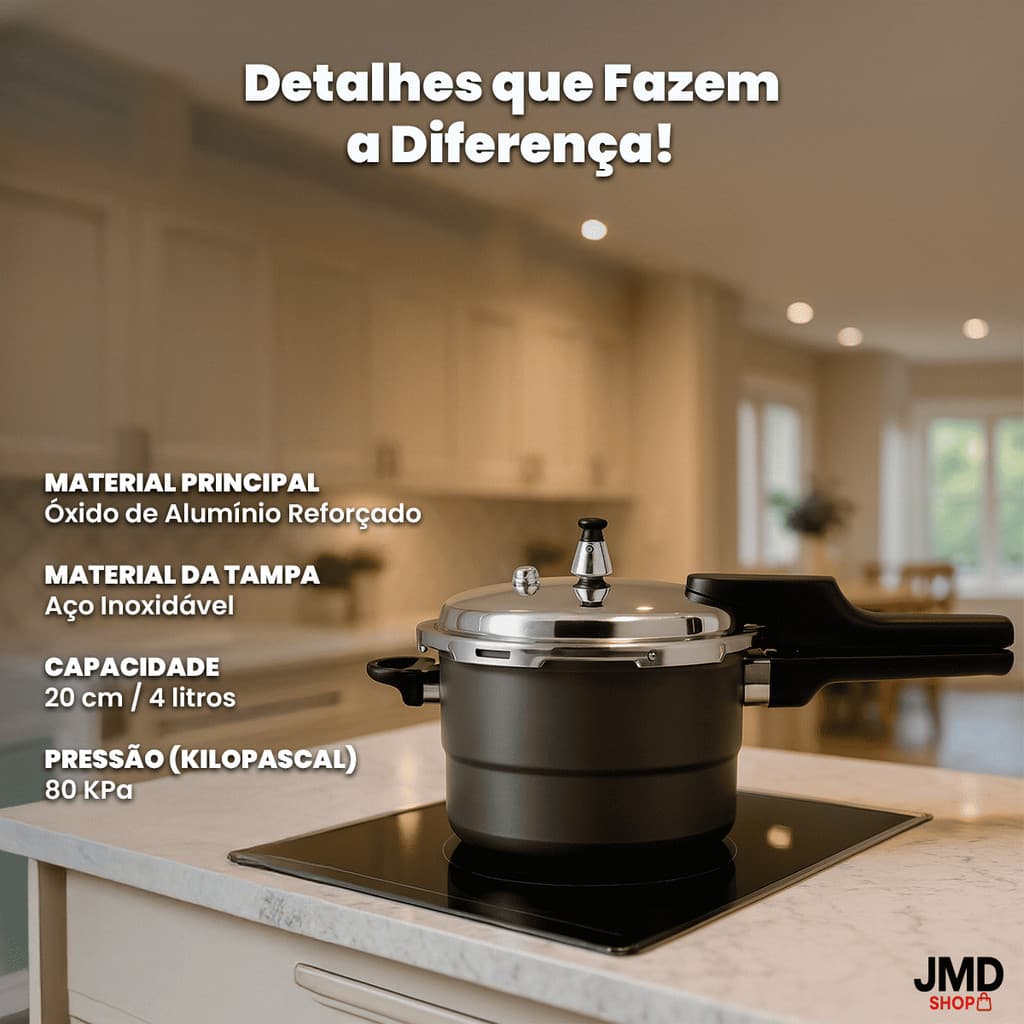 Panela de Pressão 4L Tampa Inox Grau Alimentício Segurança Total Cozimento Rápido e Eficiente