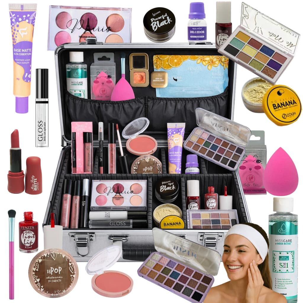 Kit de maquiagem completo gloss base pincel 20 itens make