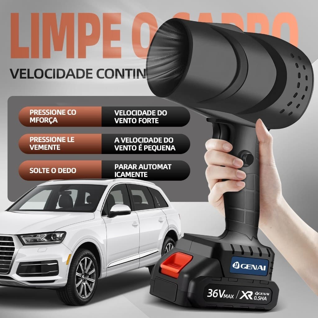 Soprador Turbo Portátil Recarregável 36v Com 2 Baterias Potente Soprador De Folhas Limpeza Geral