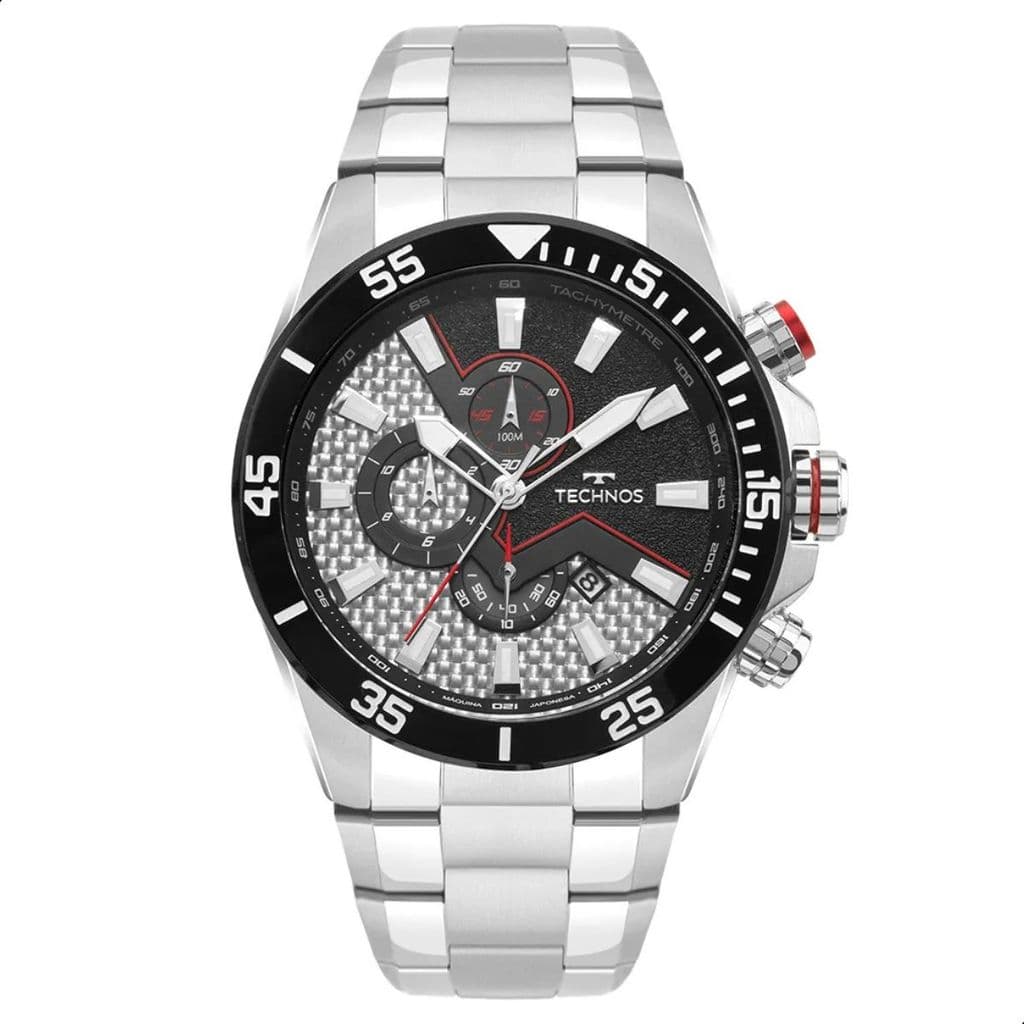 Relógio Masculino Technos Ts Carbon Prata Analógico Cronógrafo OS1ABU/1C Relógio Prova De Água Masculino