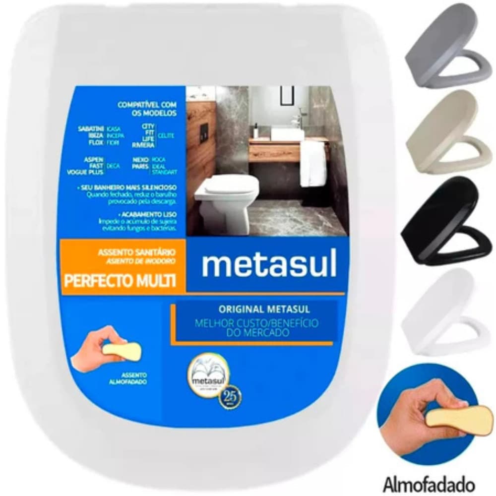 Assento Sanitário Retangular Almofadado Macio Perfecto Multi Metasul Original Icasa Deca