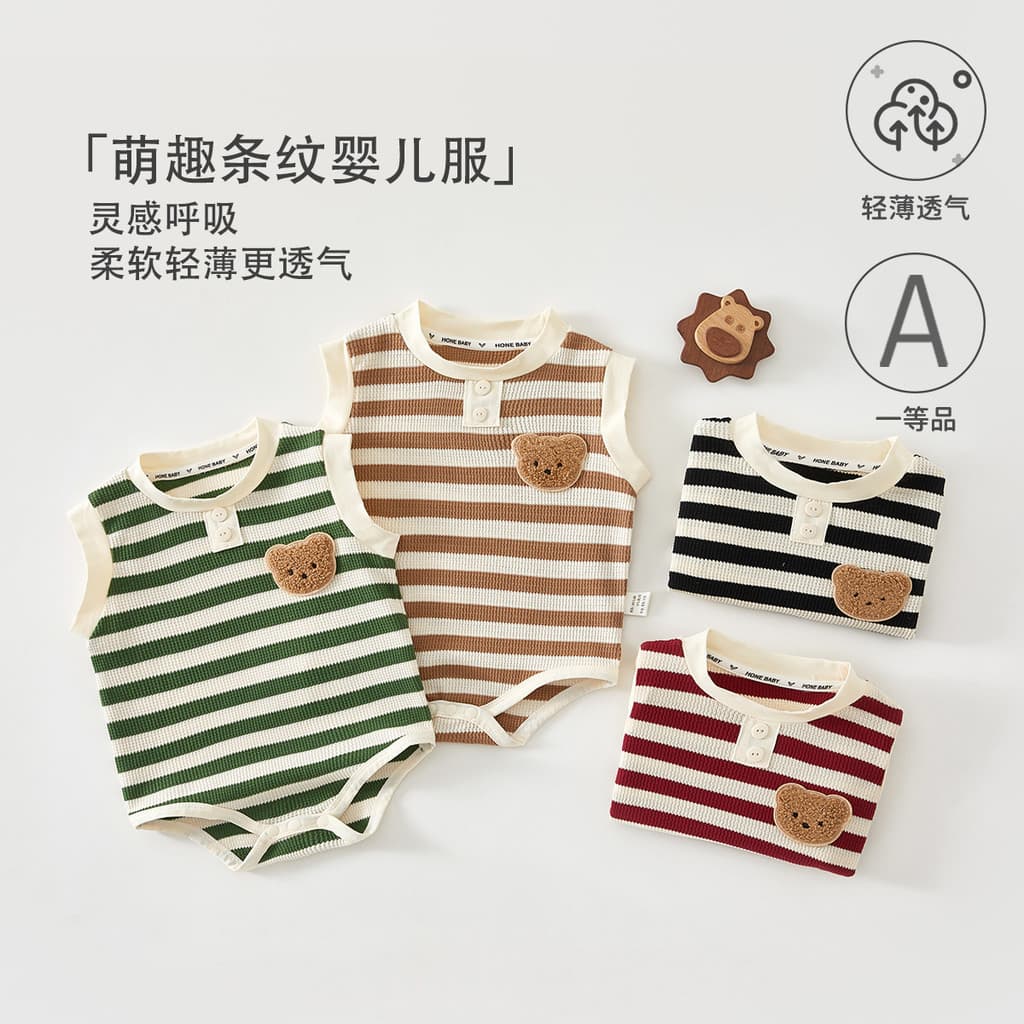 Roupas de bebê verão de manga curta roupas de bebê listrado roupas de bebê classe um triângulo macacão Anyang roupas de