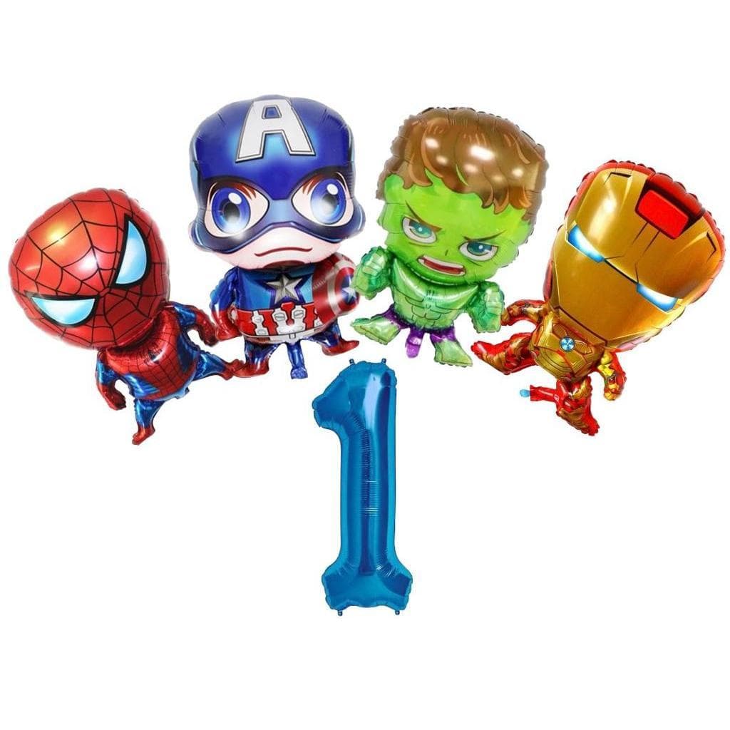 Kit C/4 Balão Metalizado Vingadores Capitão América/Homem De Ferro/Hulk/Aranha+Número 40Cm