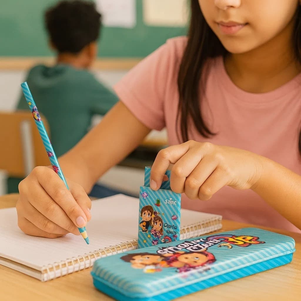 Kit Escolar Maria Clara Estojo Lápis Caneta Infantil Criança Colorir Desenhar