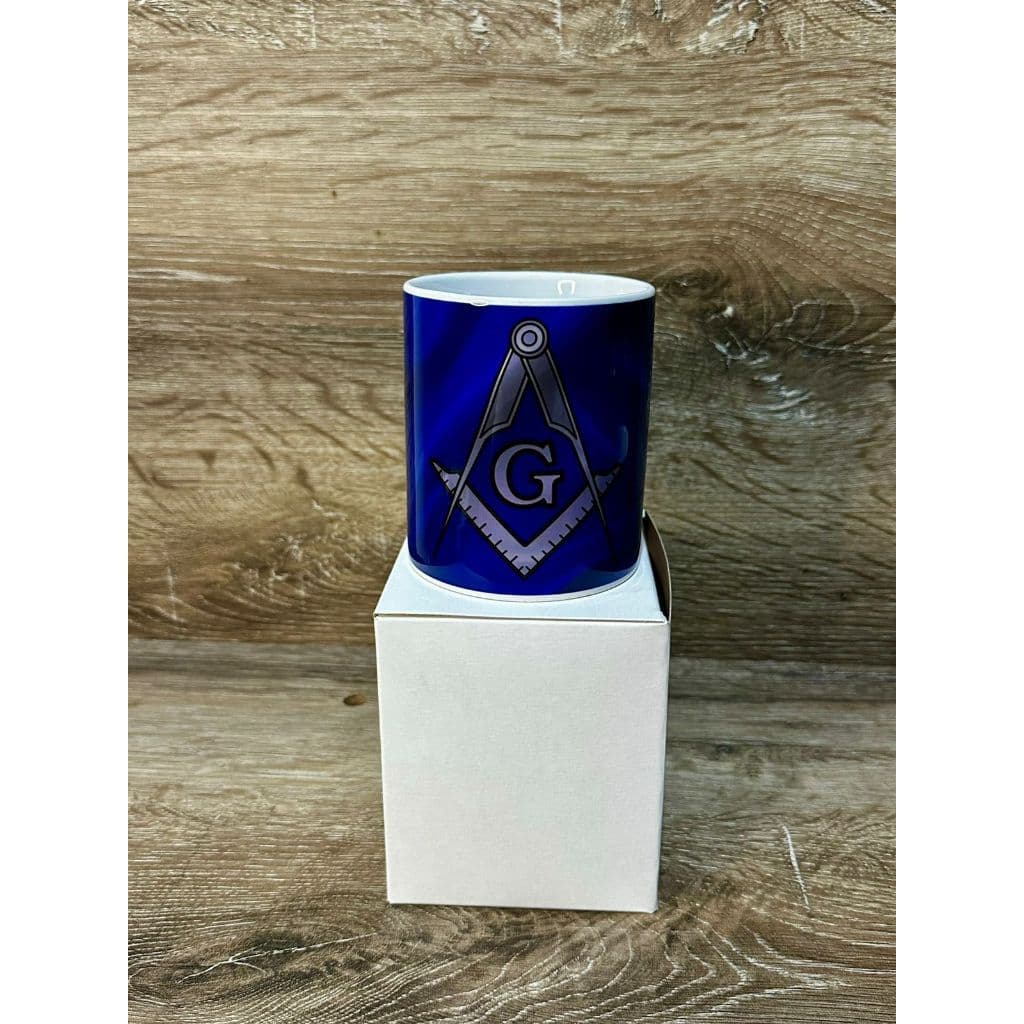 Caneca Maçônica AZUL COM ESQUADRO E COMPASSO 325ml